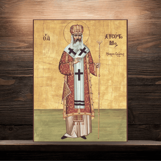 Saint Chrysostomos of Smyrna Orthodox Icon Martyr Metropolitan of Asia Minor Handmade Wooden Wall Art - iconsofsaints.com