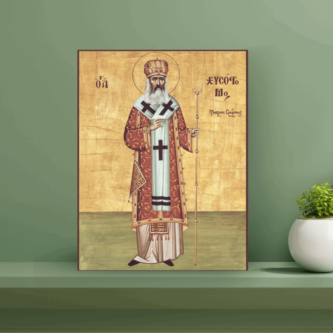 Saint Chrysostomos of Smyrna Orthodox Icon Martyr Metropolitan of Asia Minor Handmade Wooden Wall Art - iconsofsaints.com