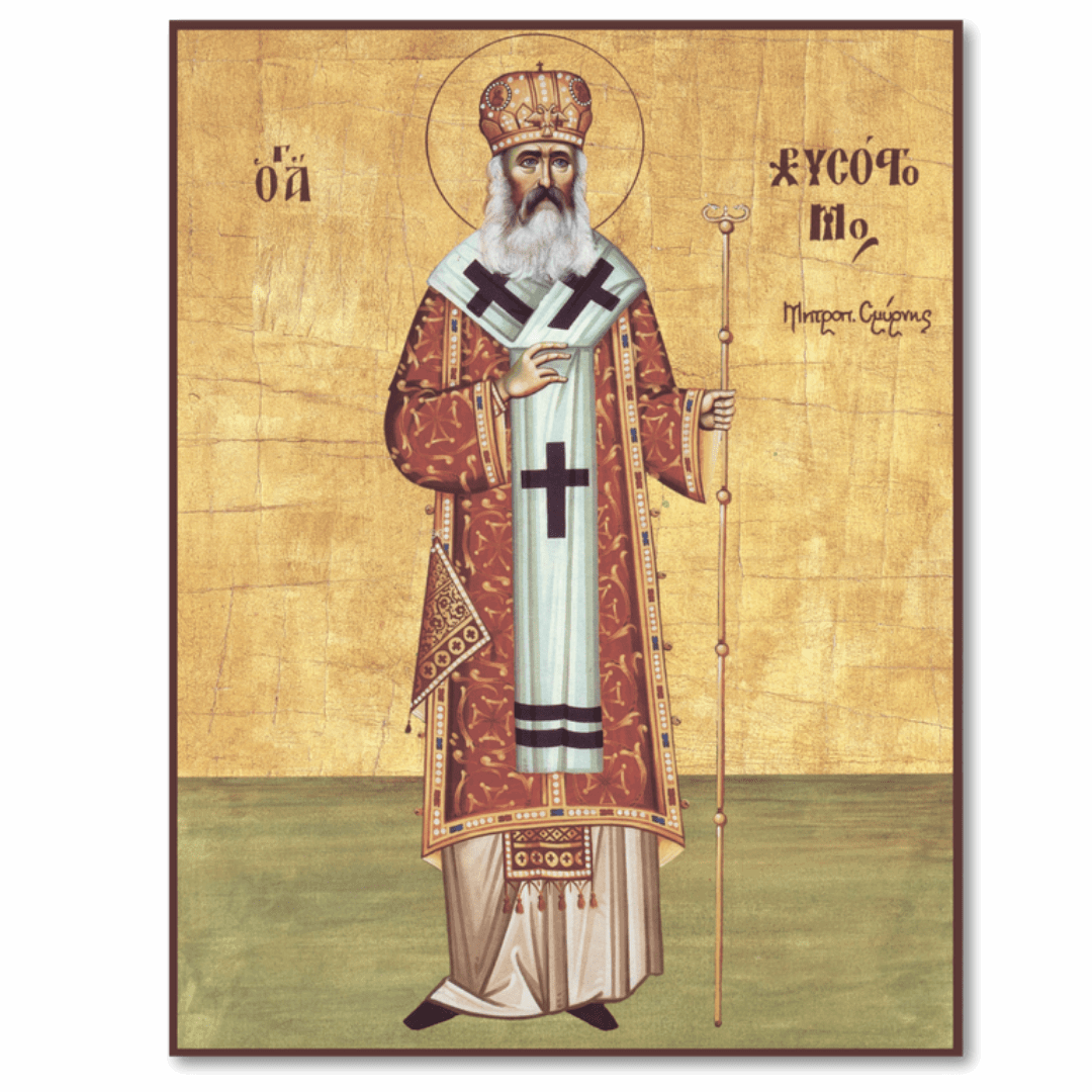 Saint Chrysostomos of Smyrna Orthodox Icon Martyr Metropolitan of Asia Minor Handmade Wooden Wall Art - iconsofsaints.com