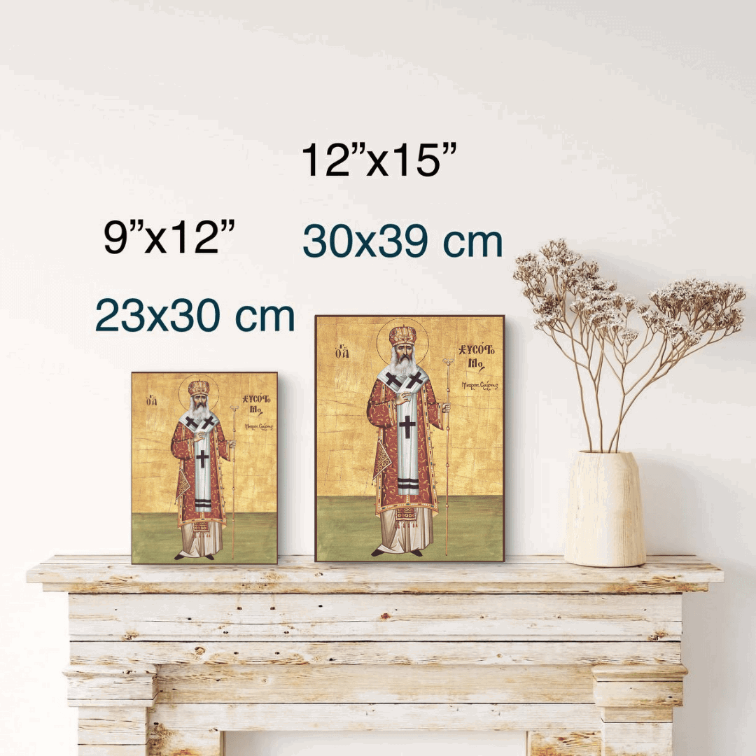 Saint Chrysostomos of Smyrna Orthodox Icon Martyr Metropolitan of Asia Minor Handmade Wooden Wall Art - iconsofsaints.com