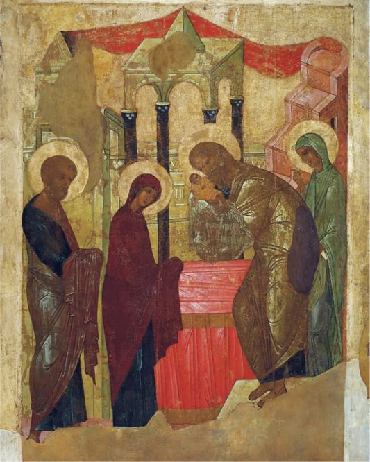 The Meeting of the Lord by Andrei Rublev. Wooden orthodox icon. - iconsofsaints.com