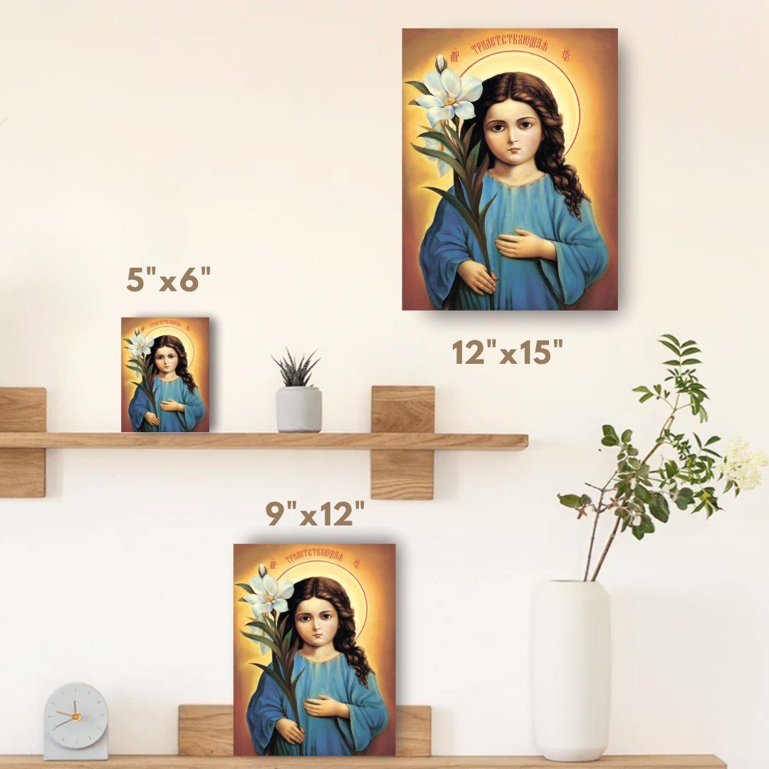 Wooden Icon of the Virgin Mary at 3 Years Old – Symbol of Purity and Holiness