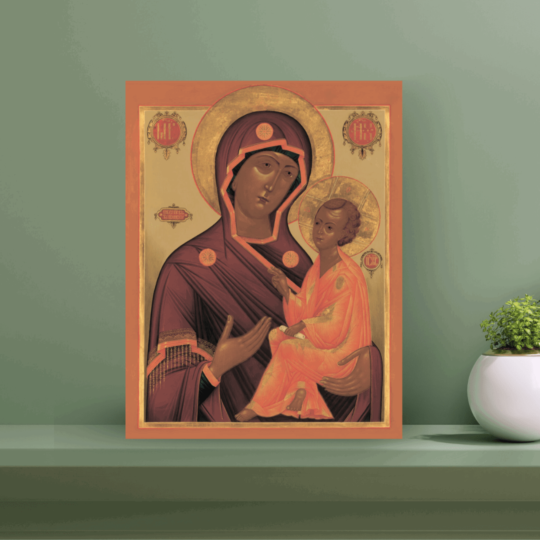 Tikhvin Mother of God Orthodox Christian Icon Wooden Wall Art Handmade Religious Gift - iconsofsaints.com