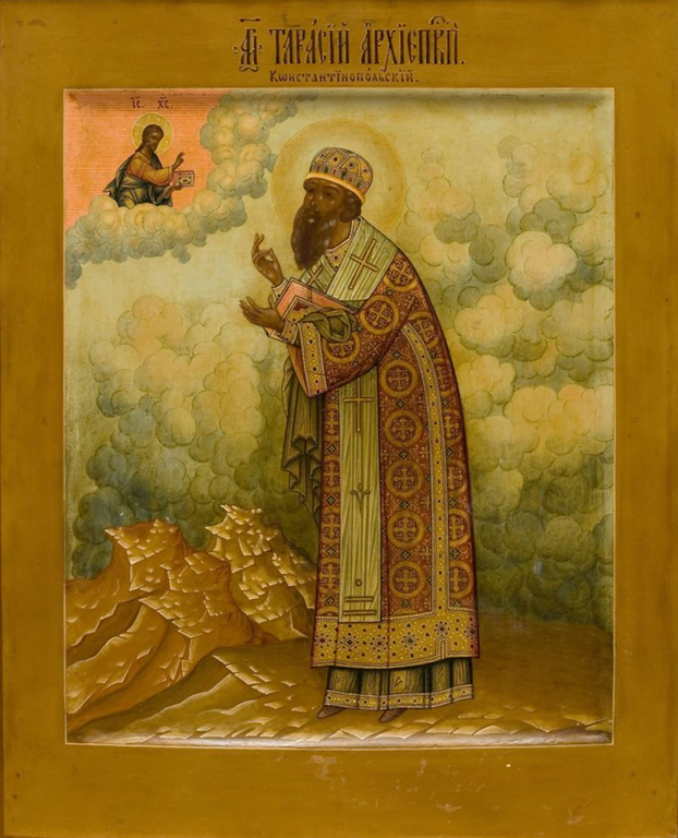Saint Hierarch Tarasius, Archbishop and Patriarch of Constantinople. Wooden orthodox icon.