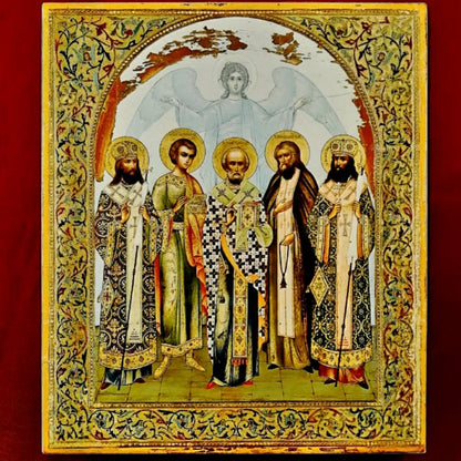 Icon of St. Nicholas the Wonderworker with a Guardian Angel and saints