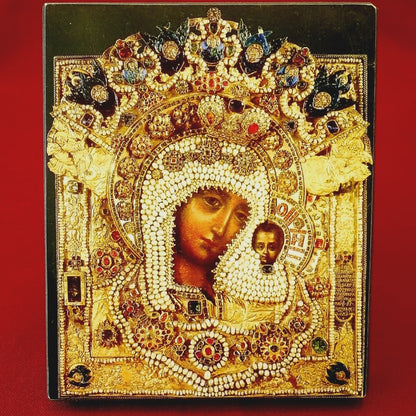 Wooden Icon of the Mother of God "Kazan with Hair"