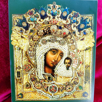 Wooden Icon of the Mother of God "Kazan with Hair"