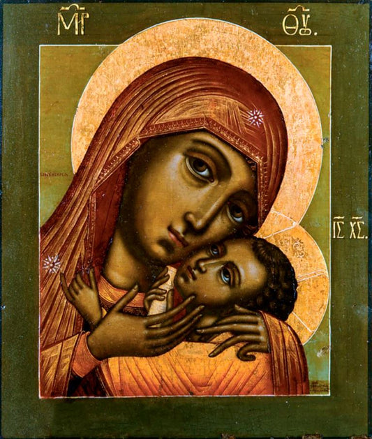 Mother of God Virgin Mary the Theotokos of Tenderness Korsunskaya (Our Lady of Korsun). Wooden orthodox icon