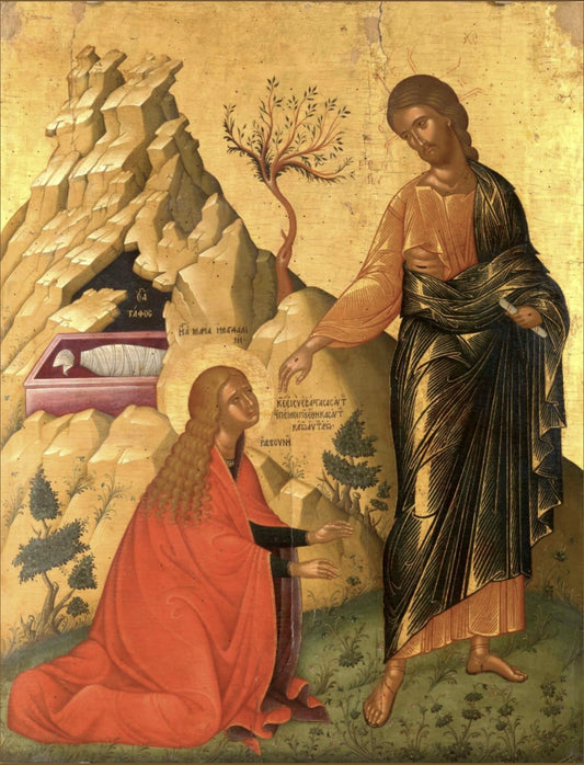 The Appearance of Jesus Christ to Mary Magdalene after the Resurrection. Wooden orthodox icon