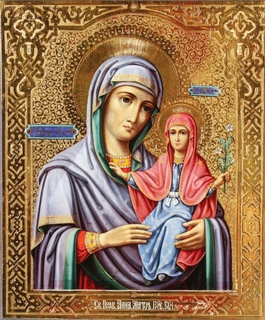 The Holy Righteous Anna with the Mother of God. Wooden orthodox icon