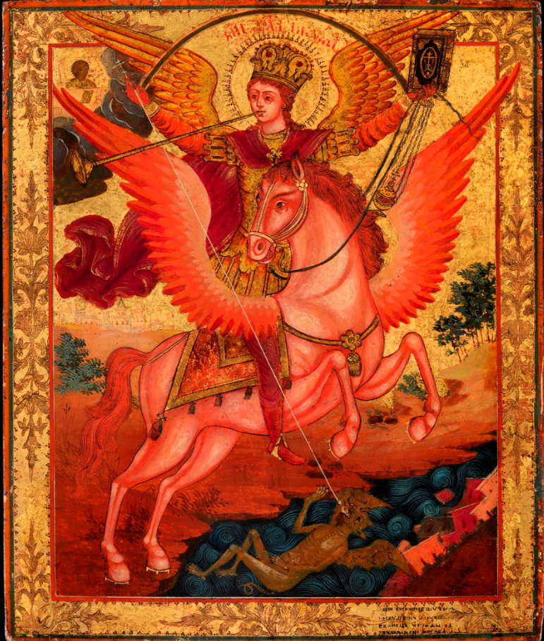 The wooden icon of the Holy Archangel Michael - the Terrible Commander of the heavenly Forces